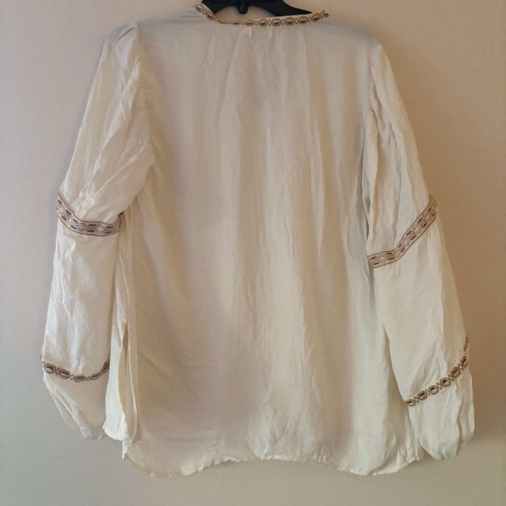 Spartina 449 Cupro Embroidered Peasant Blouse Ivory Women’s Medium - Picture 2 of 4